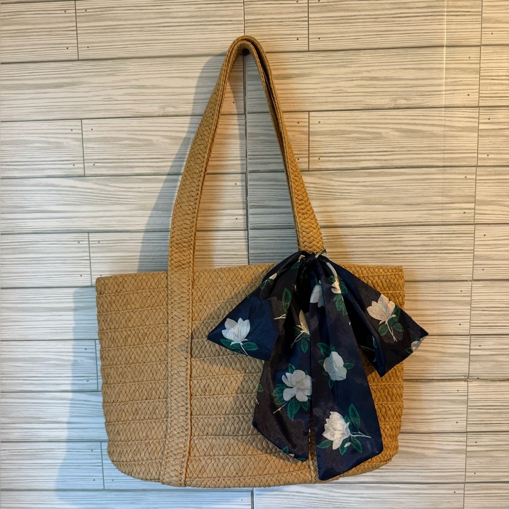 Draper James Tan and Blue Tote Bag